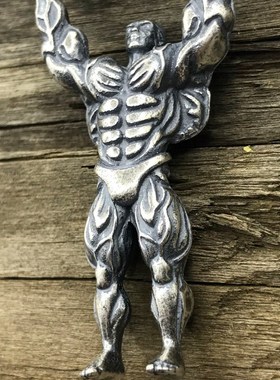 健身吊坠男士纯银肌肉男健身项链男士霸气吊坠运动小哑铃项链健身