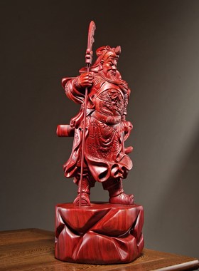 红花梨木雕大号关公神像摆件实木质雕刻关二爷关羽公司摆设工艺品