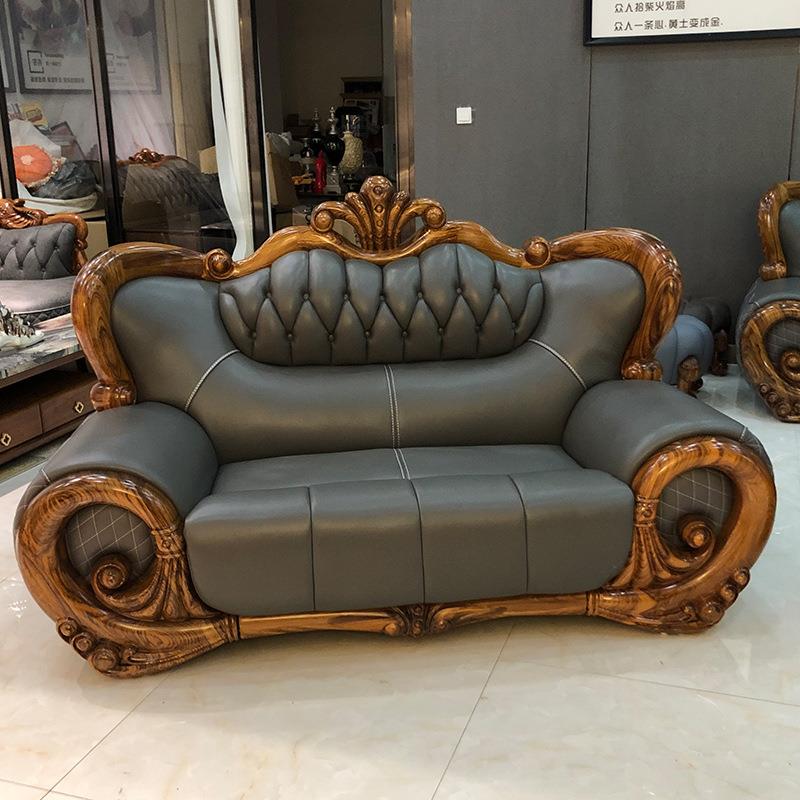 欧洛馨欧式乌金木实木真皮沙发美中式豪华别墅大户型123客厅组合 - 图1