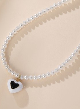 珍珠项链女新款高级感轻奢小众设计气质多巴胺彩色项链心形吊坠