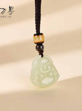 和田玉弥勒佛吊坠女天然玉石项链