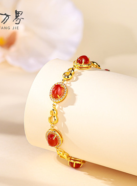 S925银镶红玛瑙蛋面女款手链