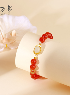 红玛瑙纯银手链女款马年招财