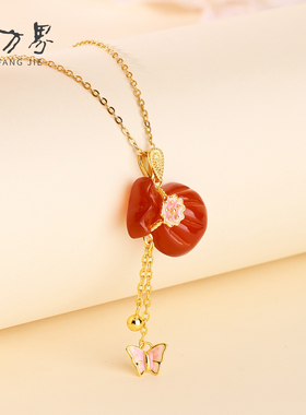 石方界S925银天然红玛瑙项链