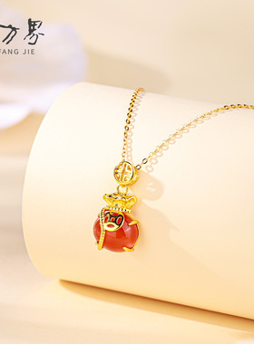 S925银镀金红玛瑙钱袋吊坠