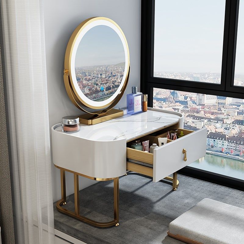 飘窗梳妆台多功能玻璃化妆台岩石带灯北欧网红小户型收纳柜化妆桌,淘宝优惠券,粉丝福利购,淘宝优惠卷