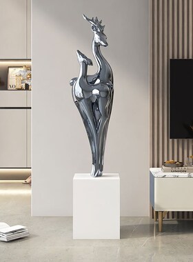 轻奢麋鹿客厅大型落地摆件家居饰品展厅店铺电镀雕塑开业乔迁礼品