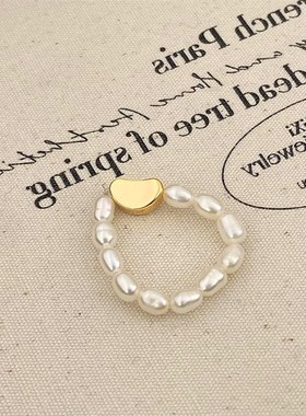 天然淡水珍珠戒指韩版小众设计个性百搭指环精致手工编织气质尾戒