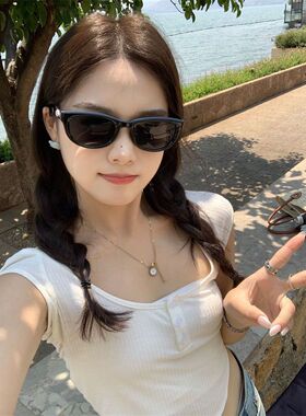 欧美复古辣妹造型太阳眼镜女2024新款墨绿色气质款墨镜高级感个性