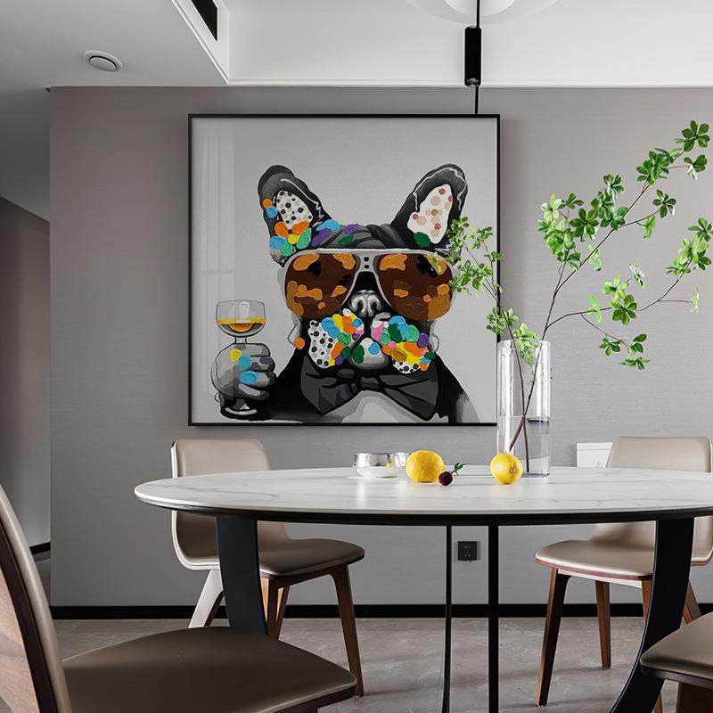 现代简约餐厅装饰画饭厅餐桌墙上挂画单幅卧室玄关墙面壁画酒杯狗,淘宝优惠券,粉丝福利购,淘宝优惠卷