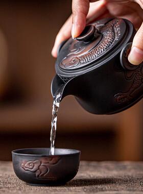 紫陶快客杯手抓壶一壶三杯便携式旅行茶具套装户外车载大号主人杯