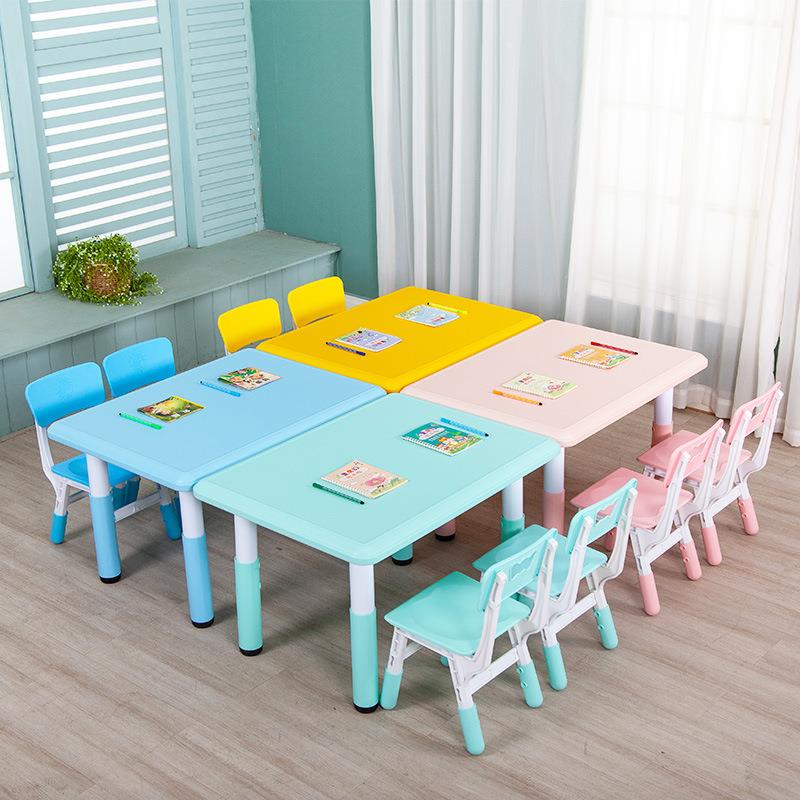 Children's moon table and chair set kindergarten plastic table home baby game toy table curved crescent table lifting