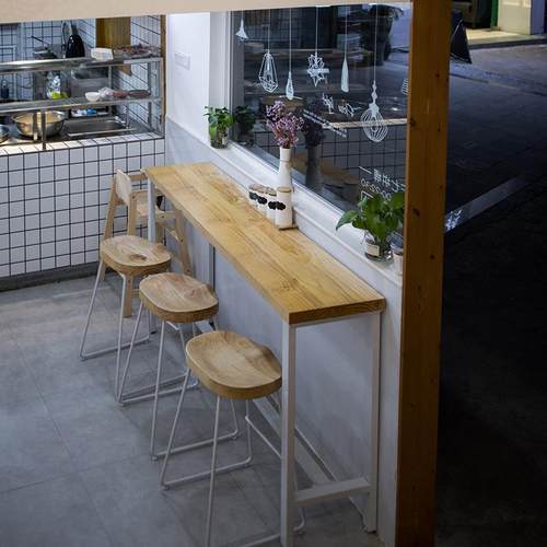 网红店现代简约实木餐桌奶茶店桌椅甜品店白色桌椅餐厅原木桌子 - 图1