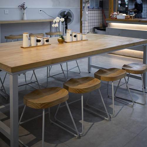 网红店现代简约实木餐桌奶茶店桌椅甜品店白色桌椅餐厅原木桌子 - 图0