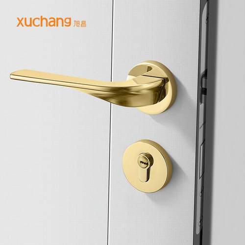 现代门锁室内卧室房门锁木门静音磁吸分体金色黑镍拉丝家用门把手 - 图1