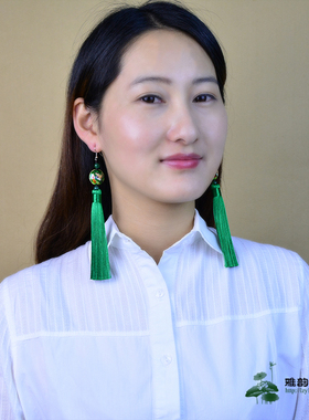 旗袍耳环配饰中国风流苏长款女复古浅蓝色古典中式云南耳坠民族风