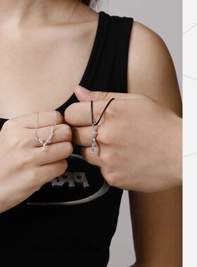 木有枝纯银情侣项链一对轻奢小众设计锁骨链女刻字吊坠礼物送男友