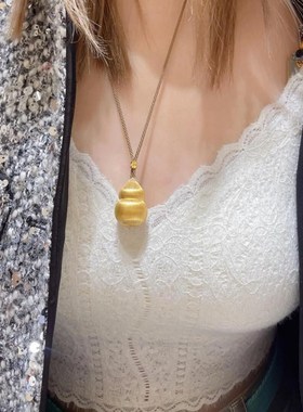 金包银拉丝葫芦吊坠项链女福禄寿星财神爷挂坠锁骨链毛衣链送礼物