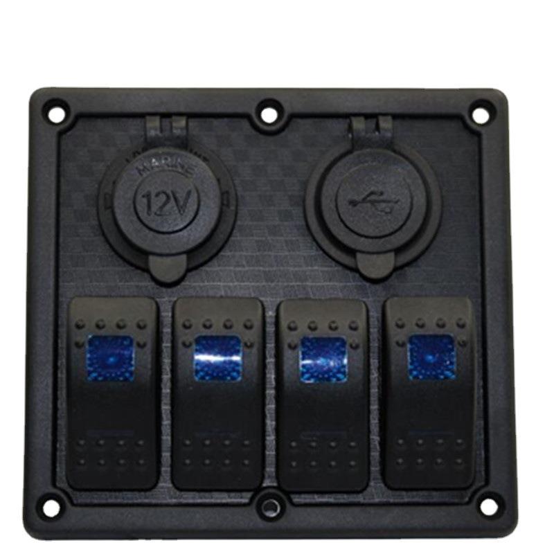 4位船型开关面板ON-OFF双灯配双USB+12V电源汽车4GANG开关板z - 图1