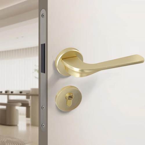 简约风格铜拉丝门锁卧室把手分体锁静音实木家用现代房静谧房间门 - 图1