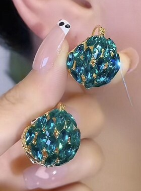 蓝色菜篮子女士时尚耳环2023新款小众设计感高级网红爆款百搭耳饰