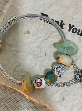 复古新中式手镯开口弹簧扣民族风手饰百搭古风做旧国潮冷淡风手链