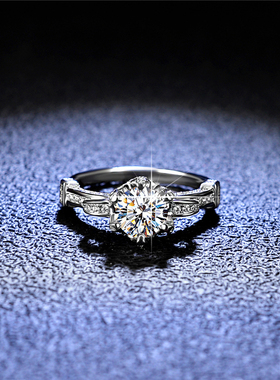 守护爱情莫桑石钻戒1克拉结婚戒指女指环饰品时尚简约韩版纯银