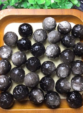 天然磨砂银曜石星球吊坠 直孔可串手链项链配件