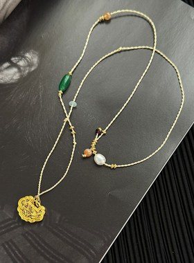 新中式国风碧绿色玉髓石串珠项链简约高级感气质锁骨链2024新品潮