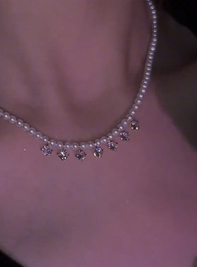 珍珠锆石短款项链女气质轻奢小众设计感颈链锁骨链高级感配饰夏季