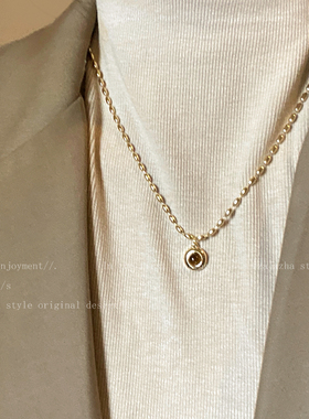 虎眼石吊坠卫衣项链女秋冬复古气质百搭配饰2023年新款爆款毛衣链