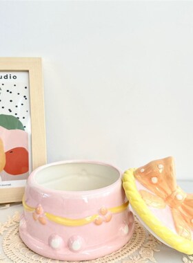 高端陶瓷摆件蝴蝶结陶瓷首饰盒可爱彩绘桌面小摆件伴手礼节日欧式