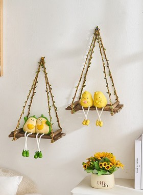 创意木制秋千入户门墙上置物架可爱吊脚娃娃客厅卧室墙面遮丑壁饰