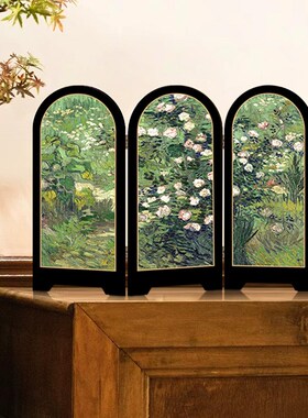 新中式绿色风景屏风桌面摆件玄关鞋柜茶桌家居装饰品客厅复古摆画