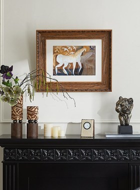 法式复古艺术软装摆钟豹子摆件花器组合直播间酒店客厅酒柜柜体