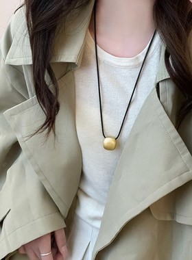 拉丝磨砂方形黑绳项链女韩系抽拉式长款毛衣链气质百搭卫衣链配饰