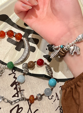 天然石串珠新中式手链女款小众精致民族风手串复古高级感古着手饰