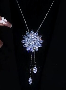 白色冰花锆石项链可调节毛衣链2023年新款潮女长款高级感挂件配饰