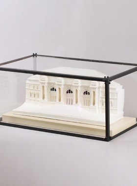 现代简约宫殿建筑模型摆设样板房儿童房书柜客厅玻璃罩装饰品摆件