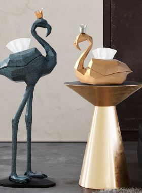 网红火烈鸟大型落地摆件轻奢抽纸盒创意家居客厅电视柜玄关装饰品