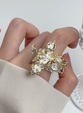 新中式银色烧白鸢尾花开口戒指2024新款爆款清冷高级气质花朵指环