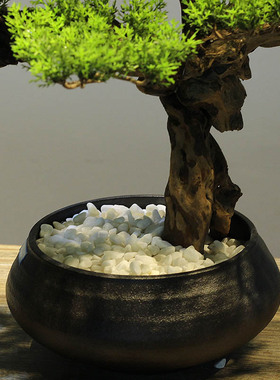 新中式迎客松陶瓷花盆景摆件枯山水微盆观绿植景栽家居关玄装饰品