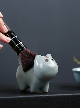 哥窑小老虎摆件可养瑞兽创意精品可爱茶宠茶道台办公桌面配件招财
