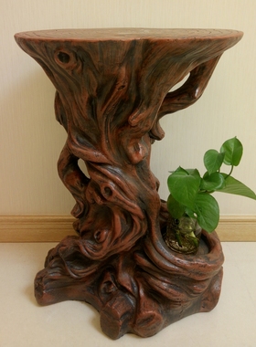 假山流水喷泉轮摆件仿木根雕树脂底座盆景盆栽花架
