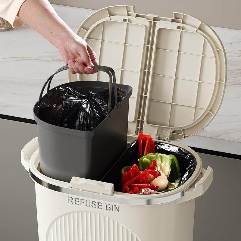 厨房垃圾桶按压带盖防臭多功能干湿垃圾箱日式家用客厅夹缝收纳桶,淘宝优惠券,粉丝福利购,淘宝优惠卷