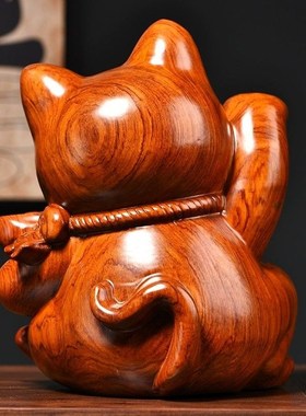 招财猫摆件家用旺宅玄关实木雕刻开业大号店铺收银台开业送礼品