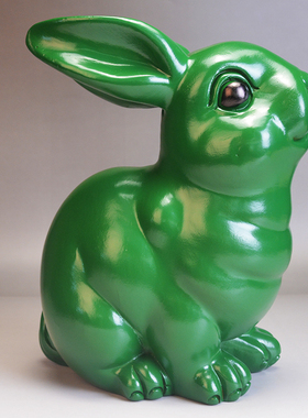 实木绿色兔子摆件质木生肖垂耳兔木头刻雕青兔福兔木制车载