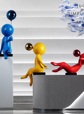 抽象雕塑人物样板间客厅落地摆件售楼处吹泡泡装饰品