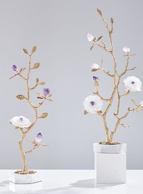 天然紫发财树摆件花树客厅玄关别墅样板房装饰摆件