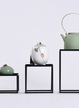 新中式金属方形托盘样板间客厅茶几茶室茶楼桌面软装饰品茶托摆件